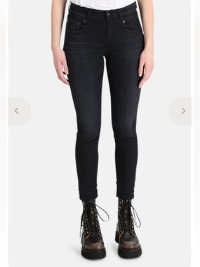 R13 Black Mid Rise Boyfriend Skinny Jeans with Faded Detailing